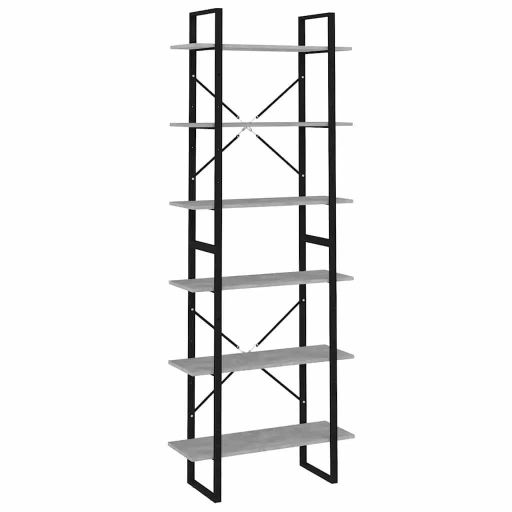 High Cabinet Grey Storage Bookcase Shelving Unit Engineered Wood Industrial Look