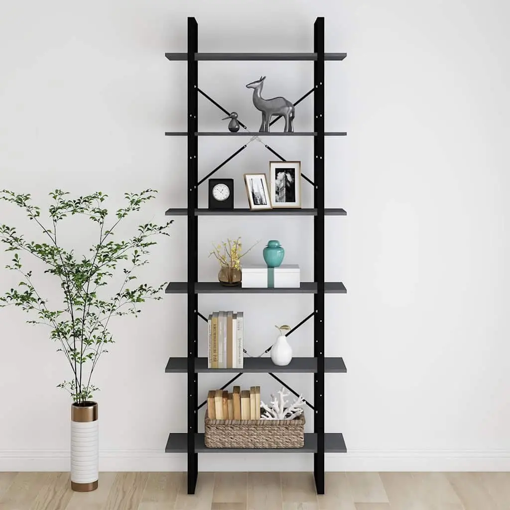 Solid Pine Wood Grey High Cabinet with 6 Shelves