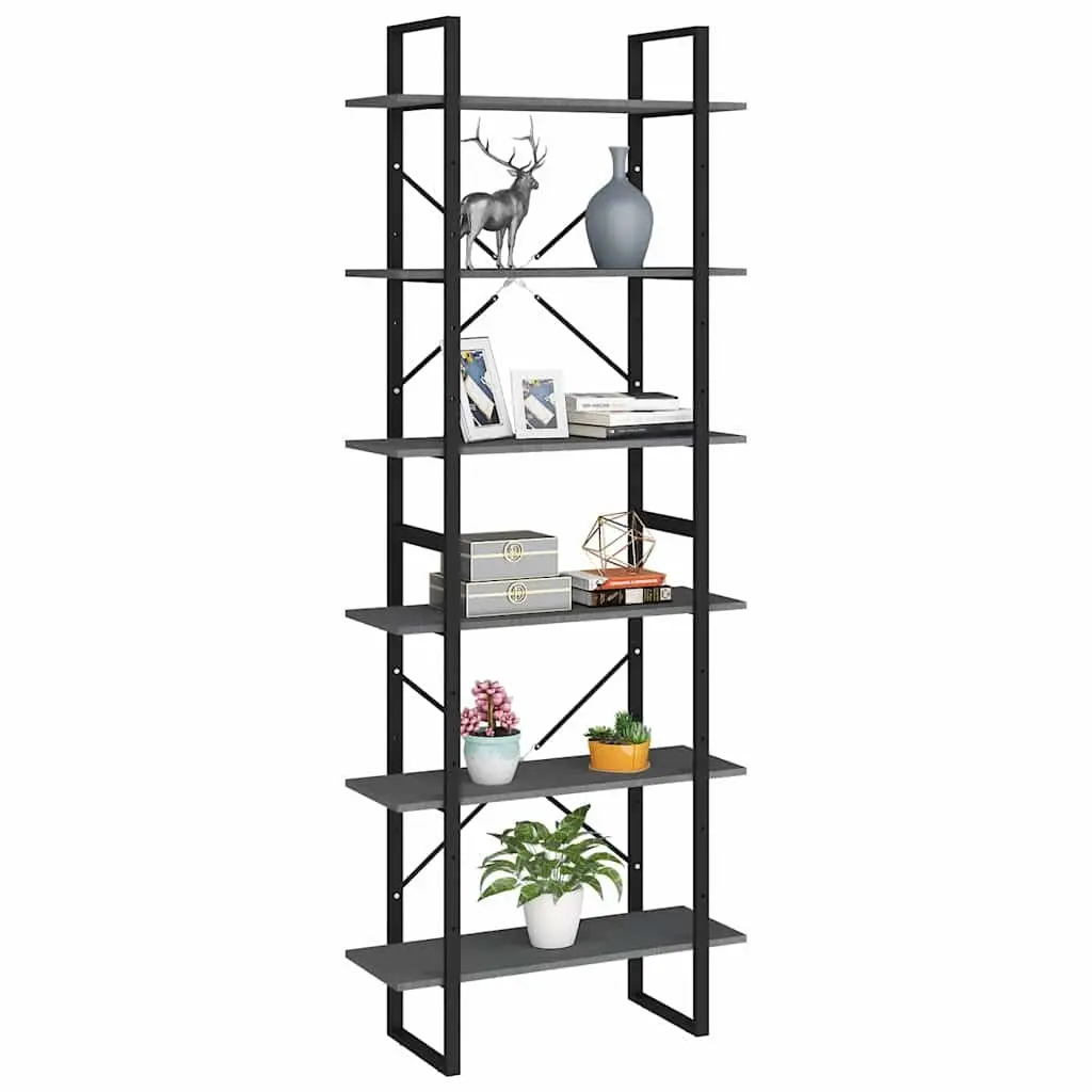 Solid Pine Wood Grey High Cabinet with 6 Shelves
