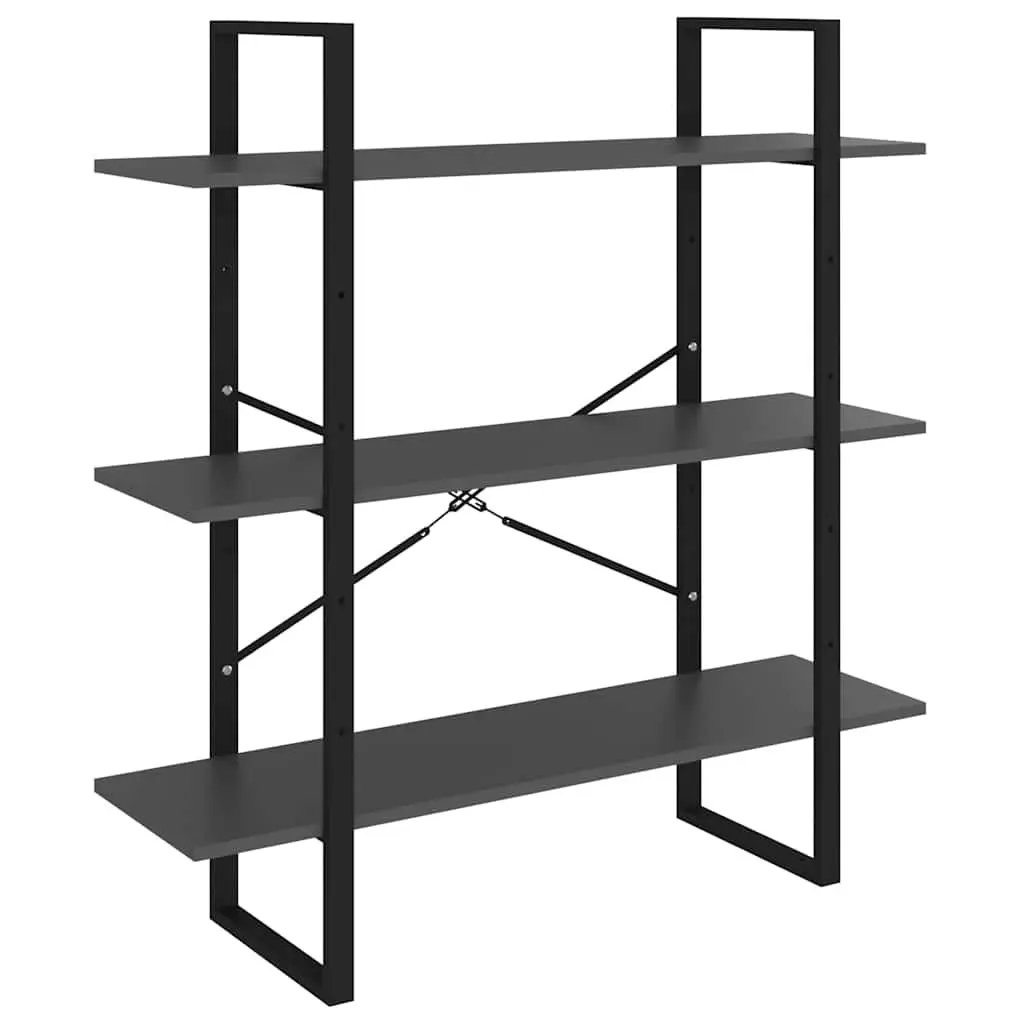 Book Cabinet Engineered Wood Metal Frame 3 Shelves Grey