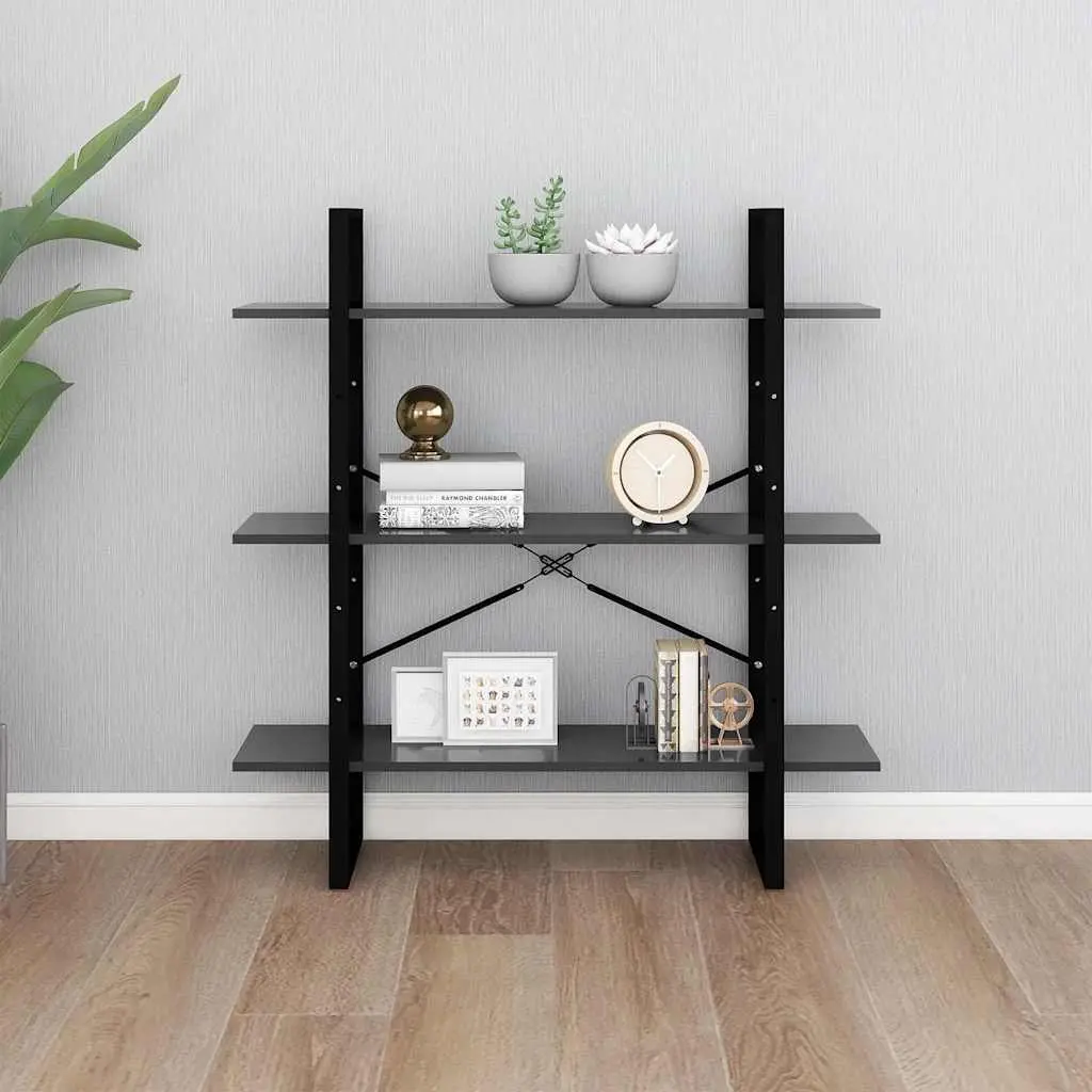 Book Cabinet Engineered Wood Metal Frame 3 Shelves Grey