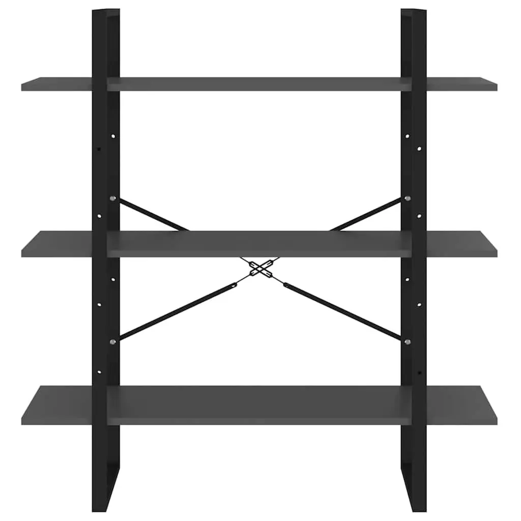 Book Cabinet Engineered Wood Metal Frame 3 Shelves Grey