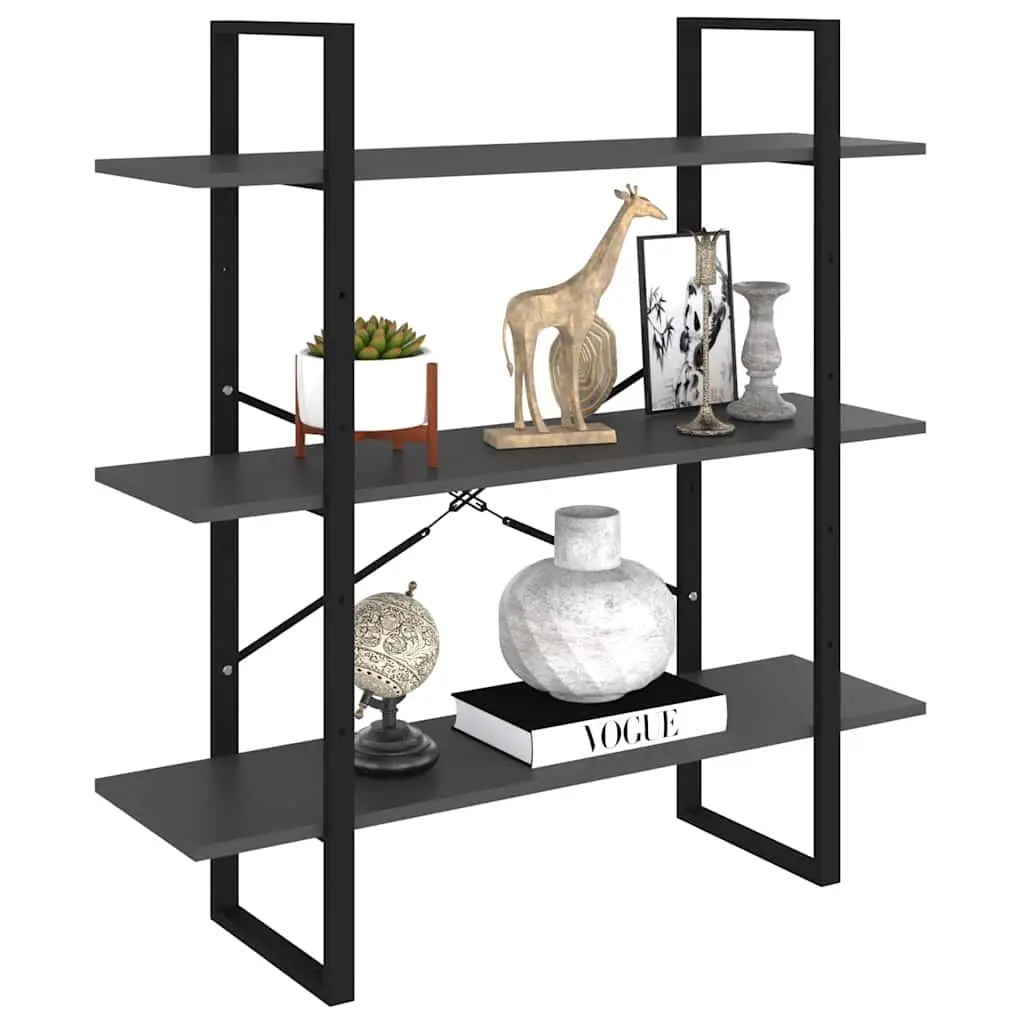 Book Cabinet Engineered Wood Metal Frame 3 Shelves Grey