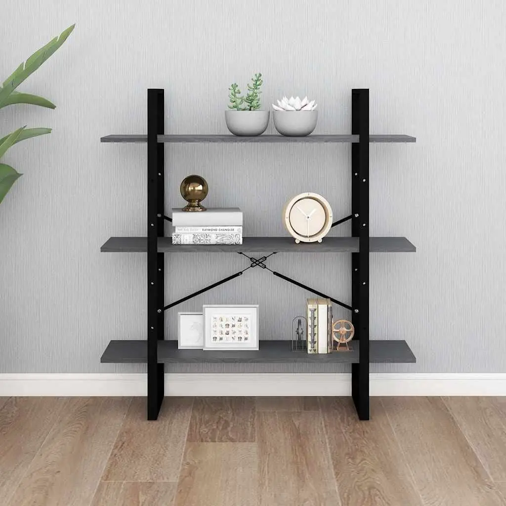 3-Tier Grey Book Cabinet in Solid Pine Wood