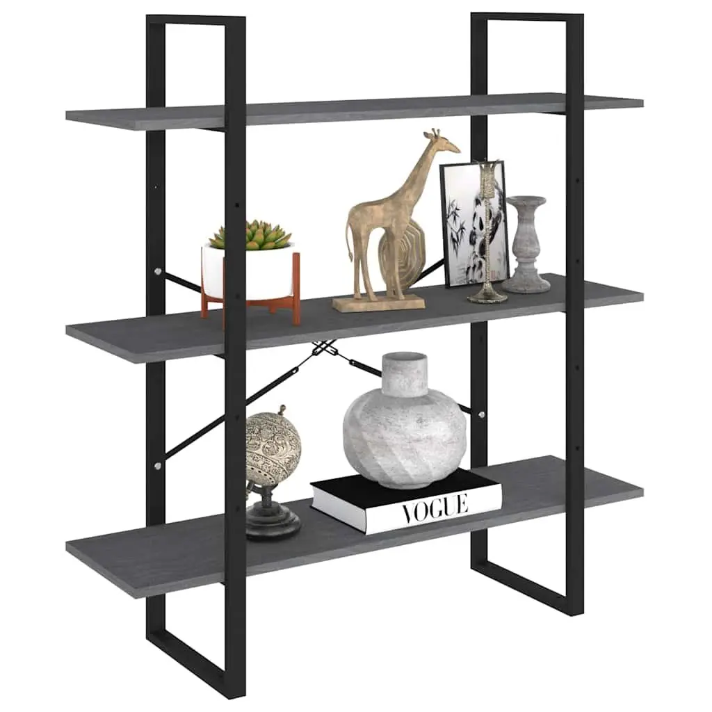 3-Tier Grey Book Cabinet in Solid Pine Wood