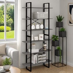 High Storage Cabinet Grey Solid Pine Wood Bookcase Display Shelving Unit