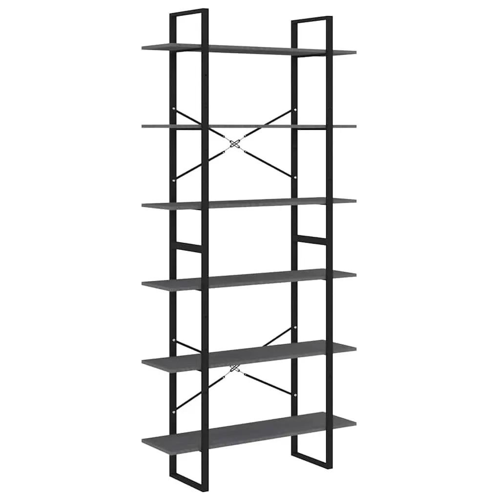Grey Solid Pine Wood High Storage Cabinet with 6 Shelves