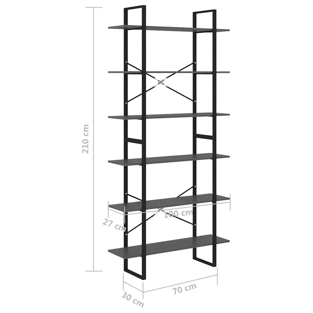 Grey Solid Pine Wood High Storage Cabinet with 6 Shelves