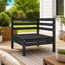 Modular Black Pinewood Corner Sofa for Outdoor Spaces