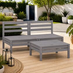 Durable 3 Piece Grey Wooden Garden Lounge Set