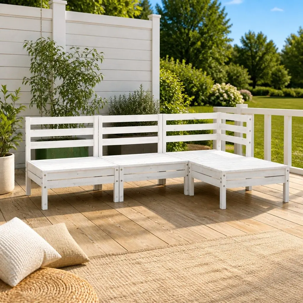 Outdoor Lounge Set Solid Pinewood 4 Piece White Modular