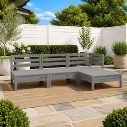 Wooden Patio Lounge Set: 4-Piece Modular Grey Sofa