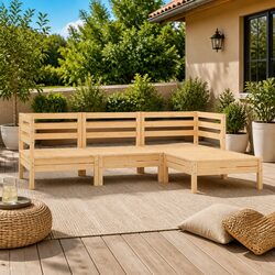Sturdy 4 Piece Wooden Garden Lounge Set in Brown