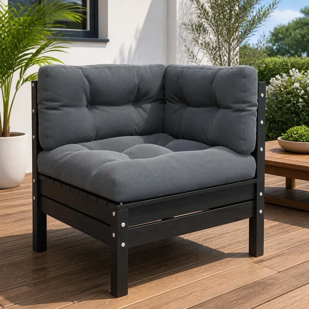 Garden Corner Sofa Solid Pinewood Modular Outdoor Sectional with Cushions Black