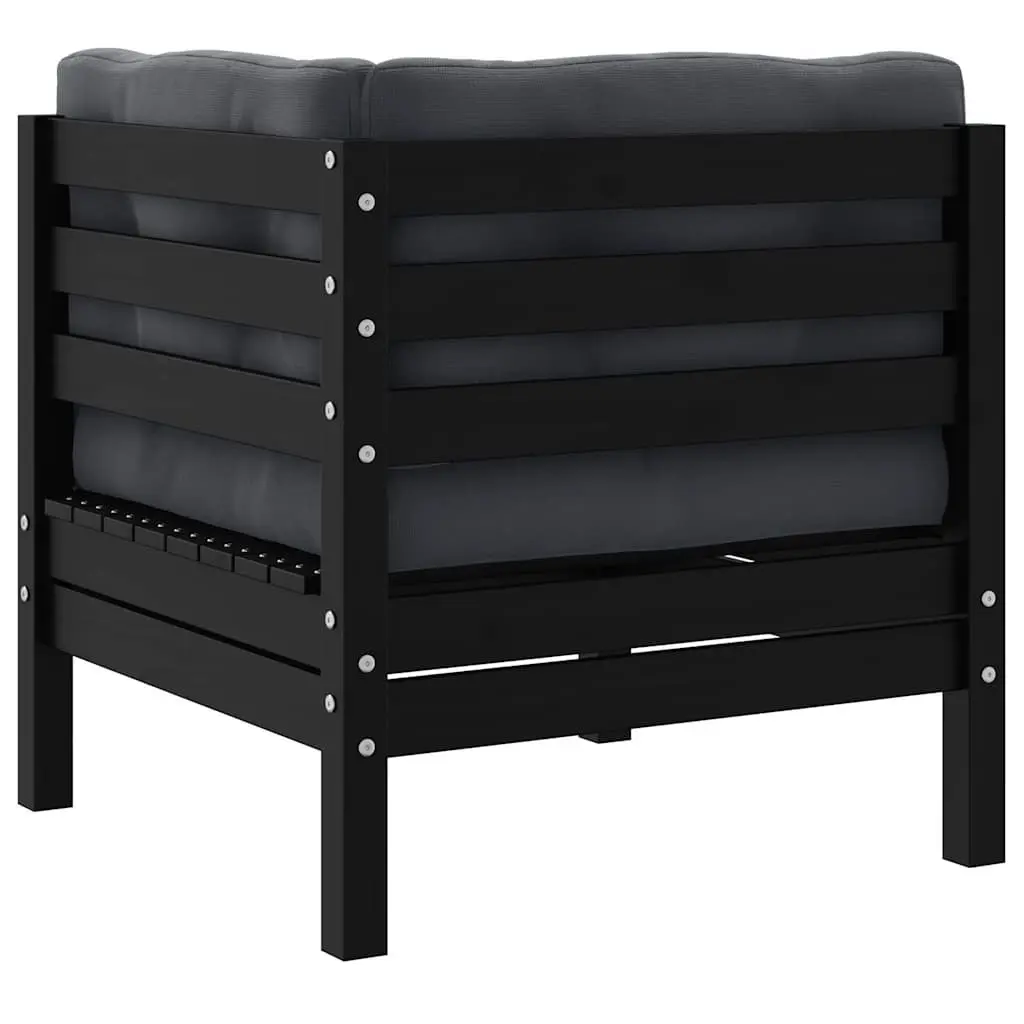 Garden Corner Sofa Solid Pinewood Modular Outdoor Sectional with Cushions Black
