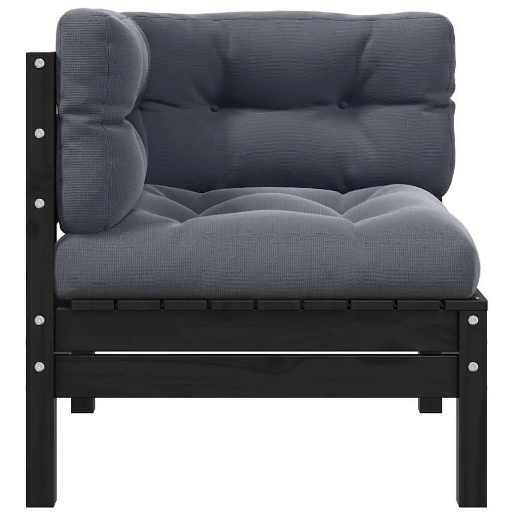 Garden Corner Sofa Solid Pinewood Modular Outdoor Sectional with Cushions Black