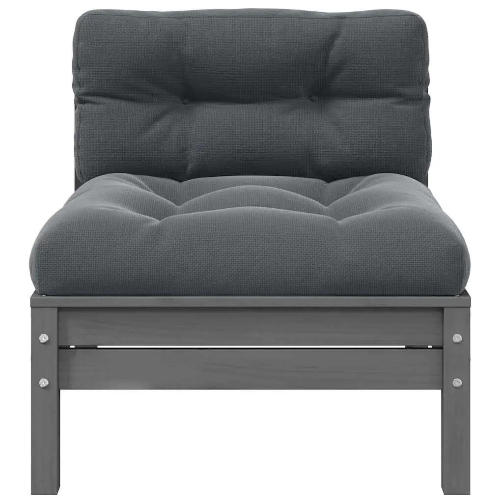 Garden Middle Sofa Modular Outdoor Sectional Unit Grey Pinewood Frame Cushions