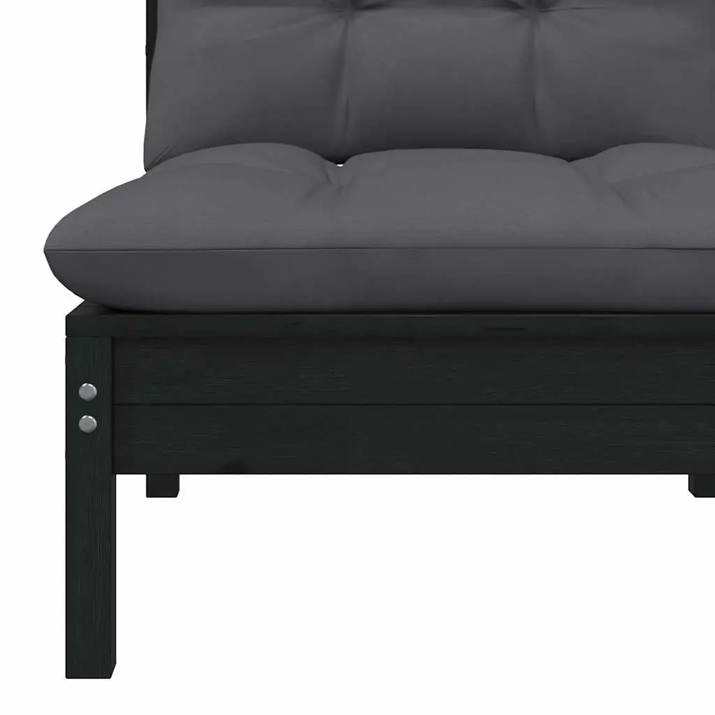 Black Pinewood Modular Garden Middle Sofa with Cushions