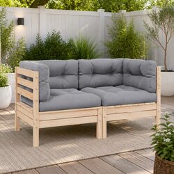 2-Seater Outdoor Garden Sofa with Grey Cushions Modular Patio Lounge Seat