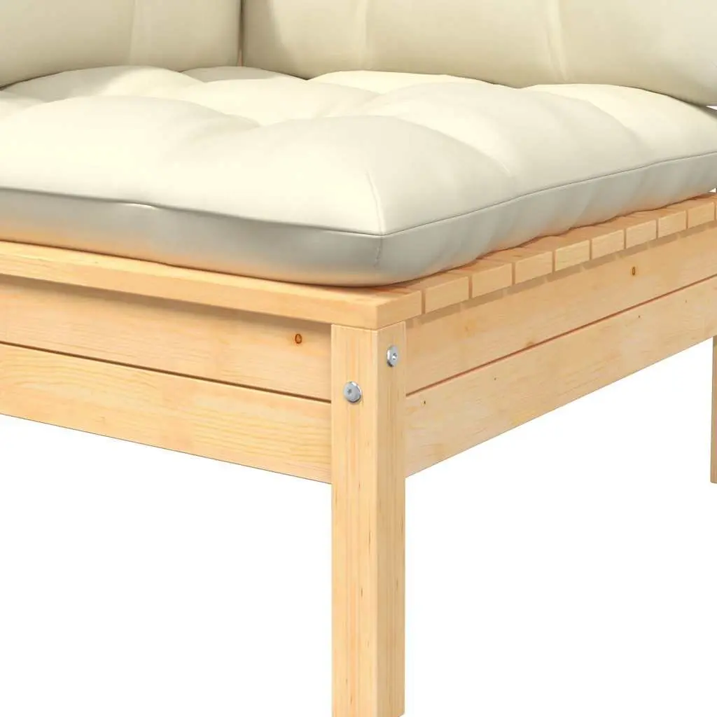 Cream Cushioned 2-Seater Outdoor Garden Sofa in Pinewood