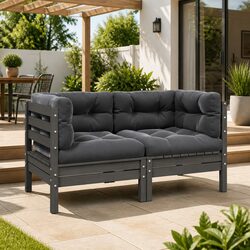 2-Seater Garden Sofa with Cushions Grey Outdoor Patio Seating Modular