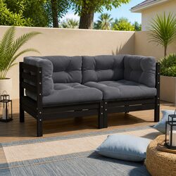 Durable 2-Seater Garden Sofa with Cushions in Black