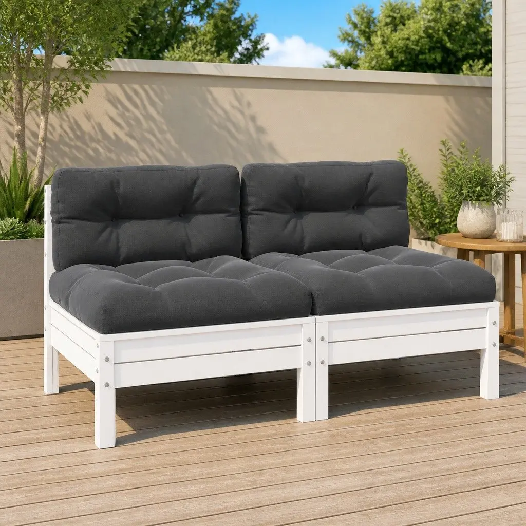 2-Seater Garden Sofa with White Cushions