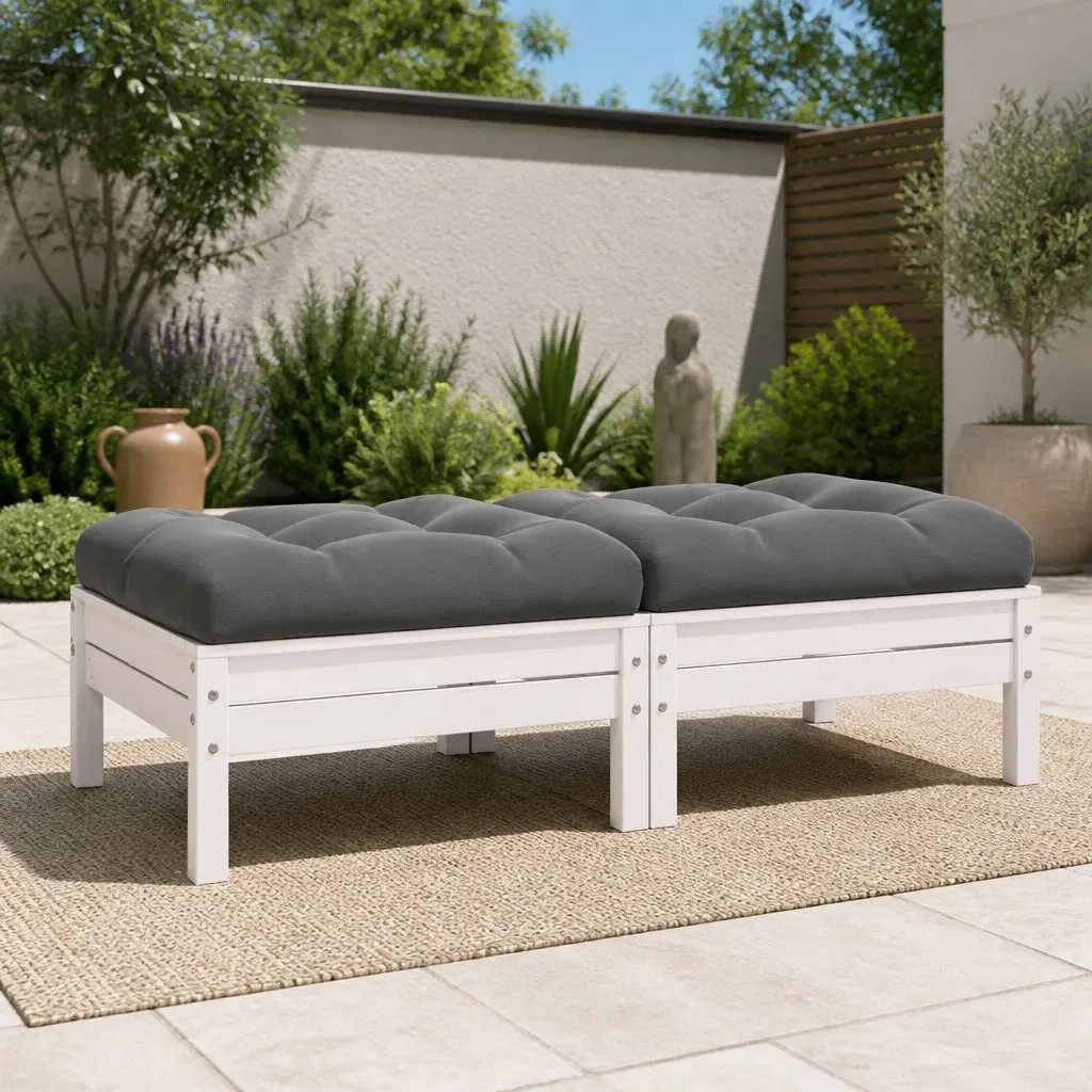 2-Seater Garden Sofa Solid Pinewood Modular Sectional White with Cushions