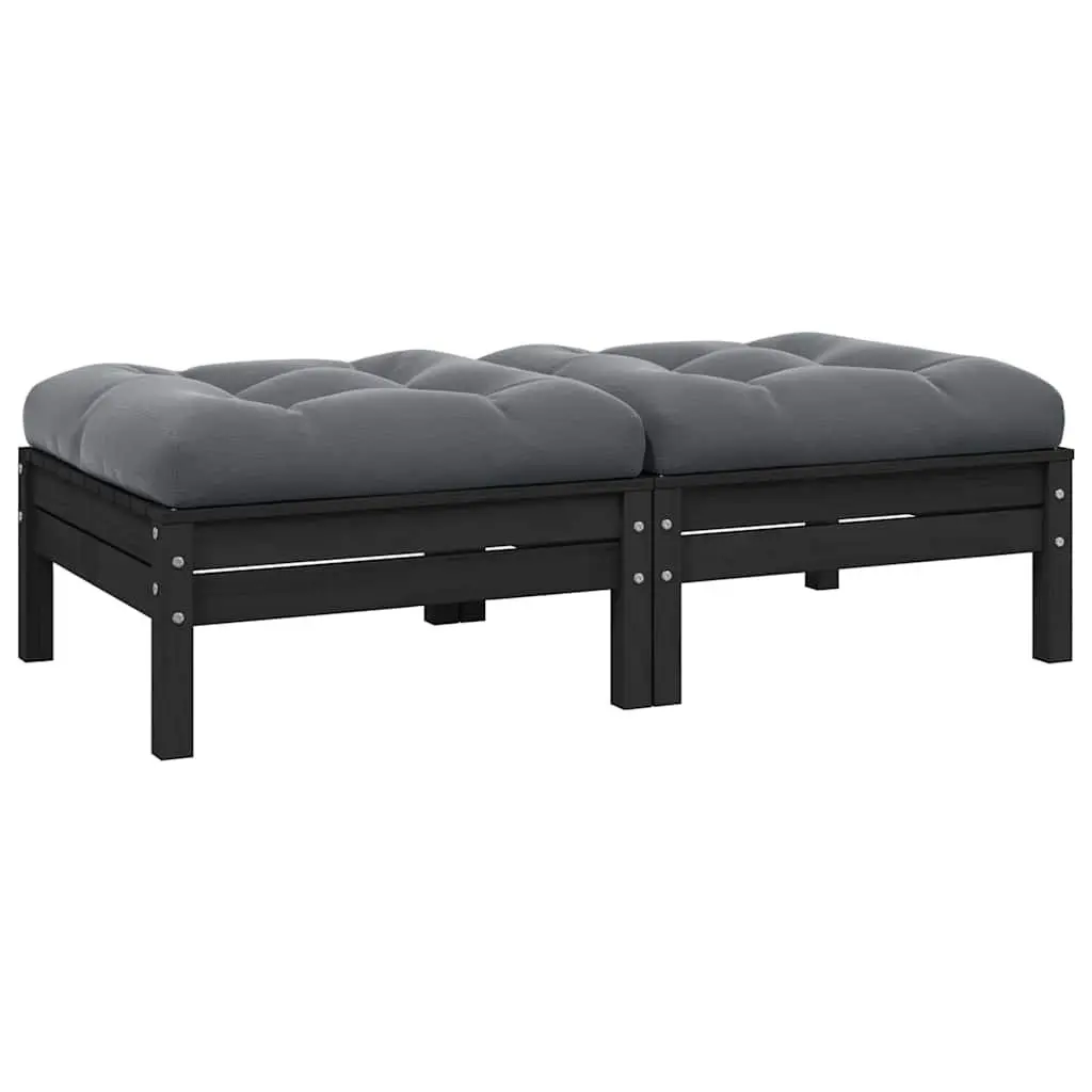 2-Seater Outdoor Garden Sofa with Cushions Black Pinewood Patio Lounge Seating