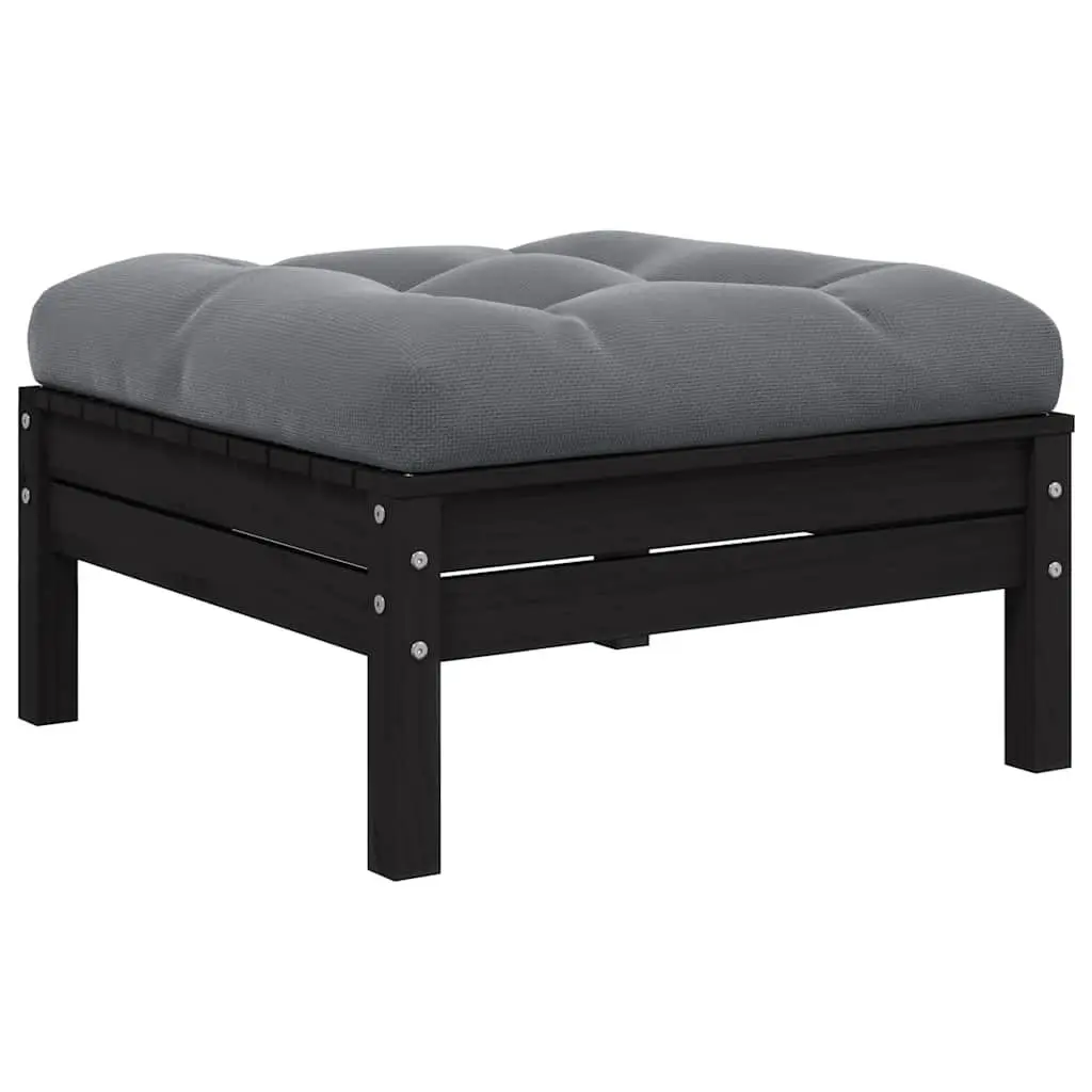 2-Seater Outdoor Garden Sofa with Cushions Black Pinewood Patio Lounge Seating