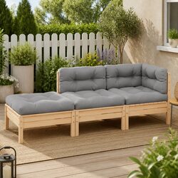 Premium 3 Piece Garden Lounge Set with Grey Cushions