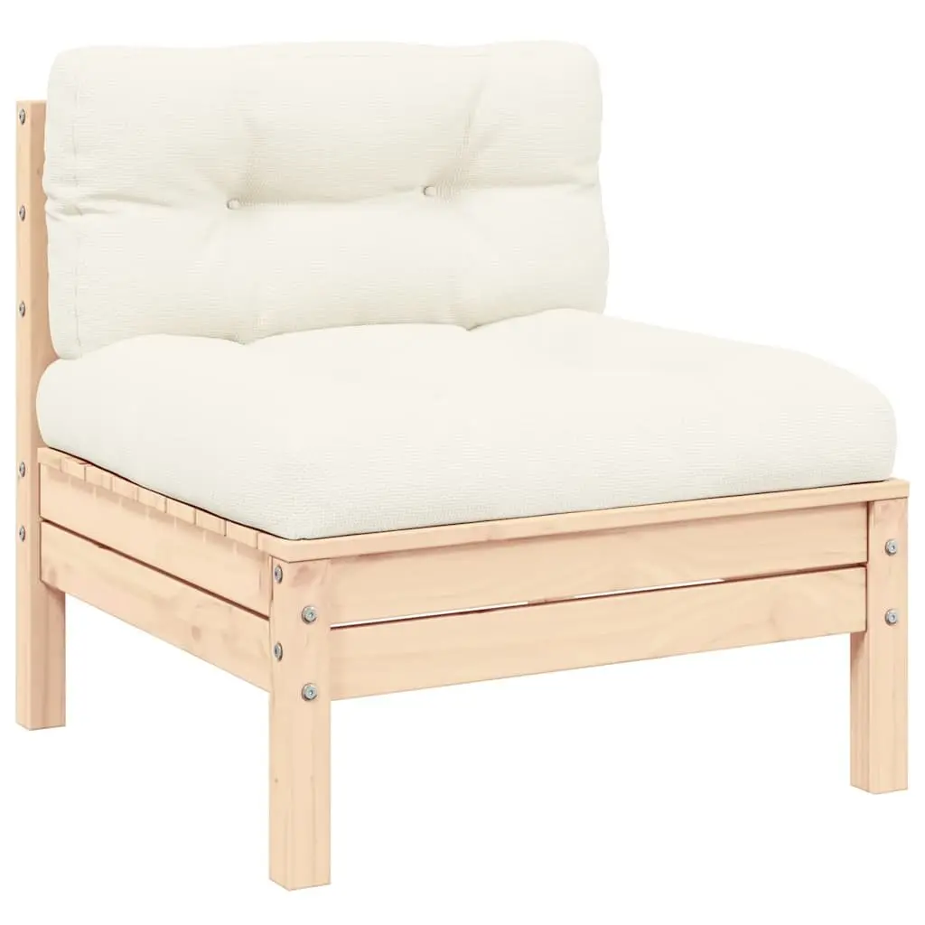 3 Piece Outdoor Sofa Set Pinewood Frame with Cream Cushions Garden Lounge Furniture