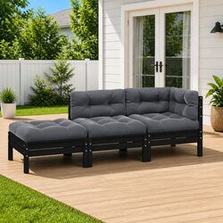 3 Piece Modular Garden Lounge Set in Black Pinewood