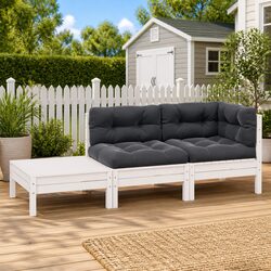 Durable 3 Piece Outdoor Garden Lounge Set in White Pinewood
