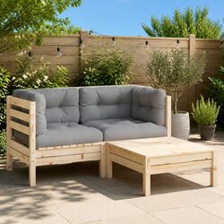 Durable 3 Piece Garden Lounge Set with Grey Cushions