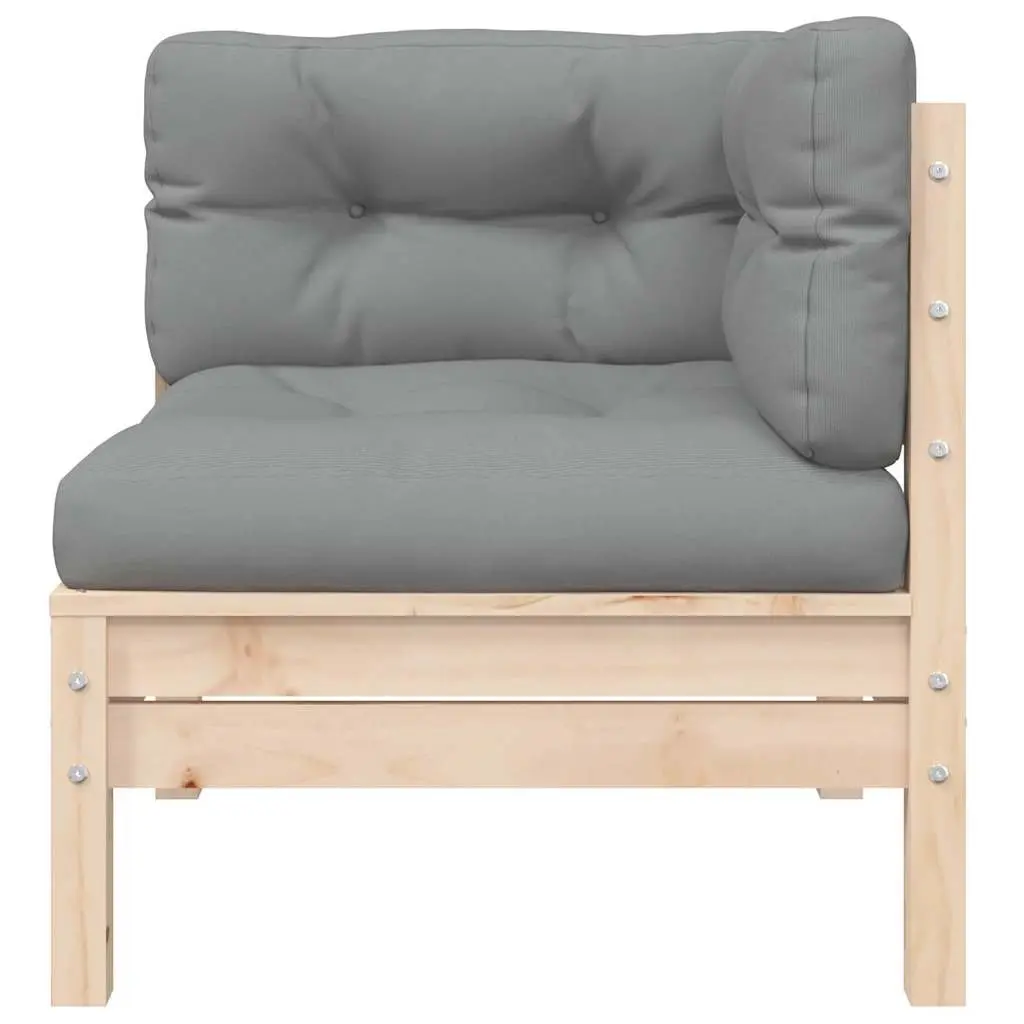 3 Piece Garden Lounge Set Solid Pinewood Grey Cushions