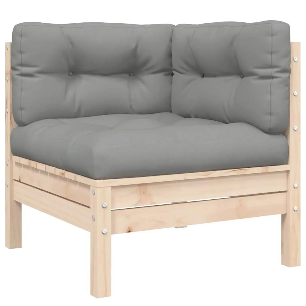 3 Piece Garden Lounge Set Solid Pinewood Grey Cushions