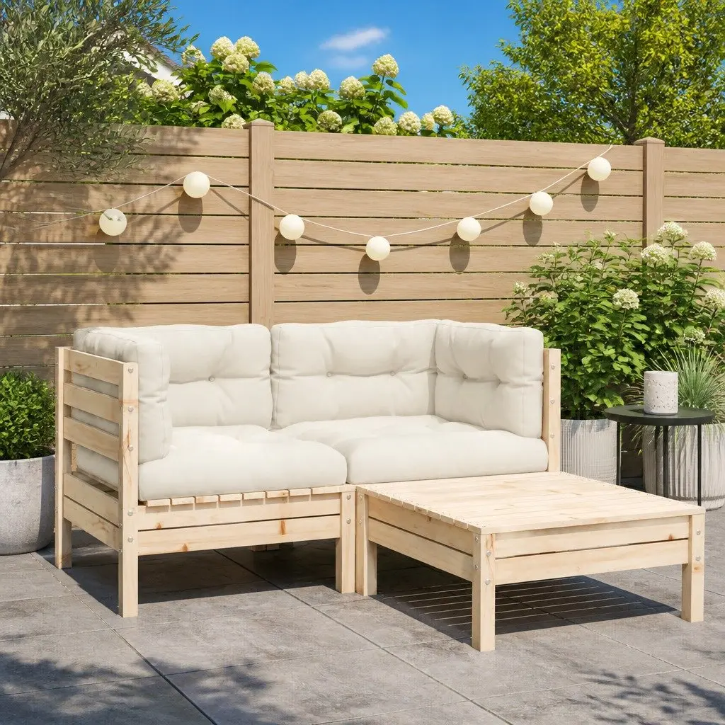 3 Piece Outdoor Sectional Sofa Set with Cream Cushions