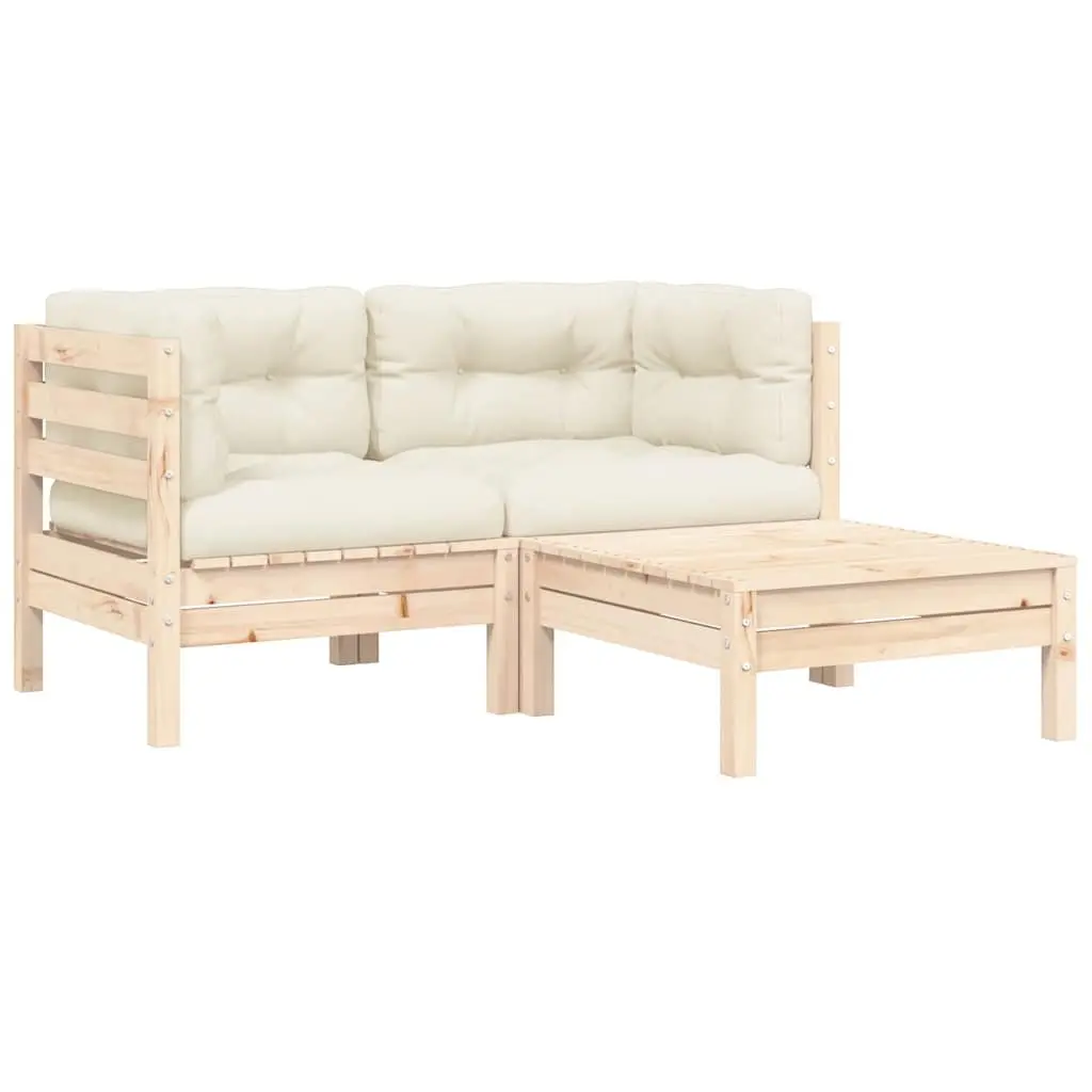 3 Piece Outdoor Sectional Sofa Set with Cream Cushions
