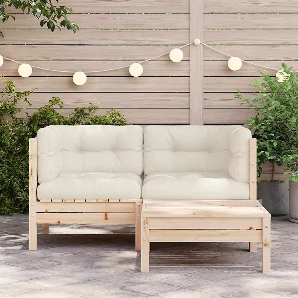 3 Piece Outdoor Sectional Sofa Set with Cream Cushions