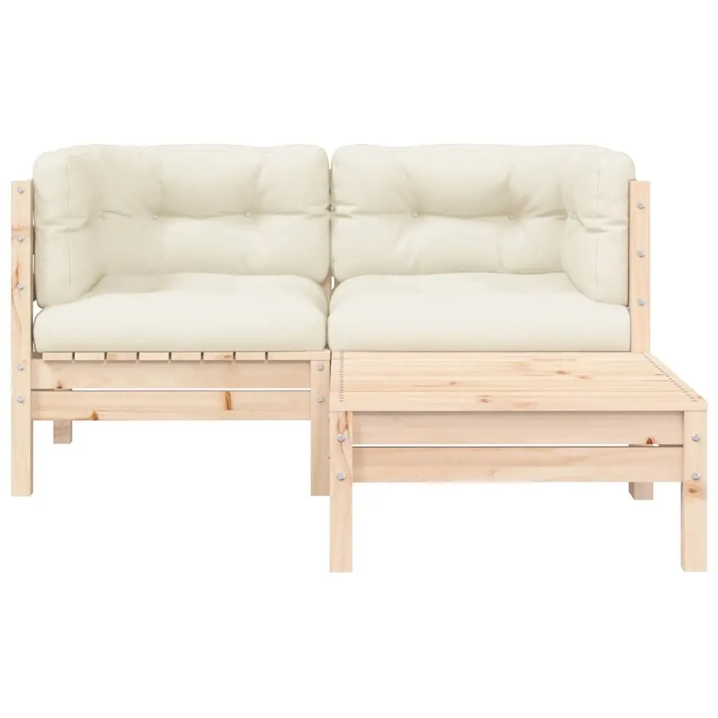 3 Piece Outdoor Sectional Sofa Set with Cream Cushions