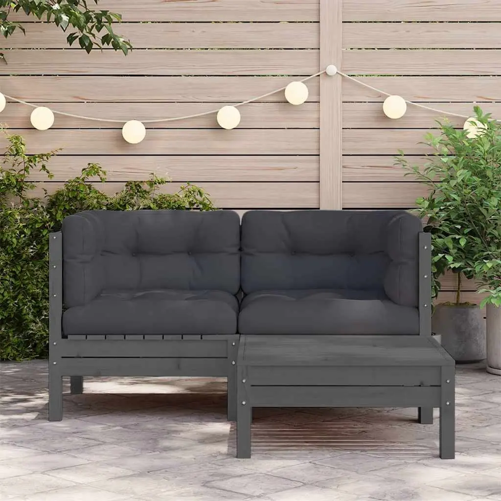 3 Piece Garden Lounge Set Solid Pinewood Grey Outdoor Sectional Sofa