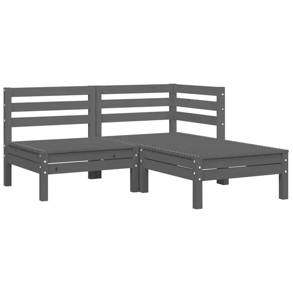 3 Piece Garden Lounge Set Solid Pinewood Grey Outdoor Sectional Sofa