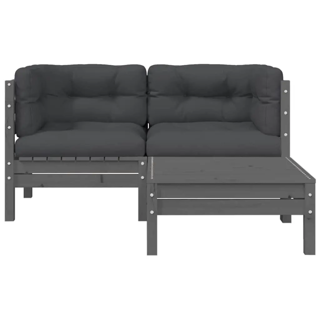 3 Piece Garden Lounge Set Solid Pinewood Grey Outdoor Sectional Sofa