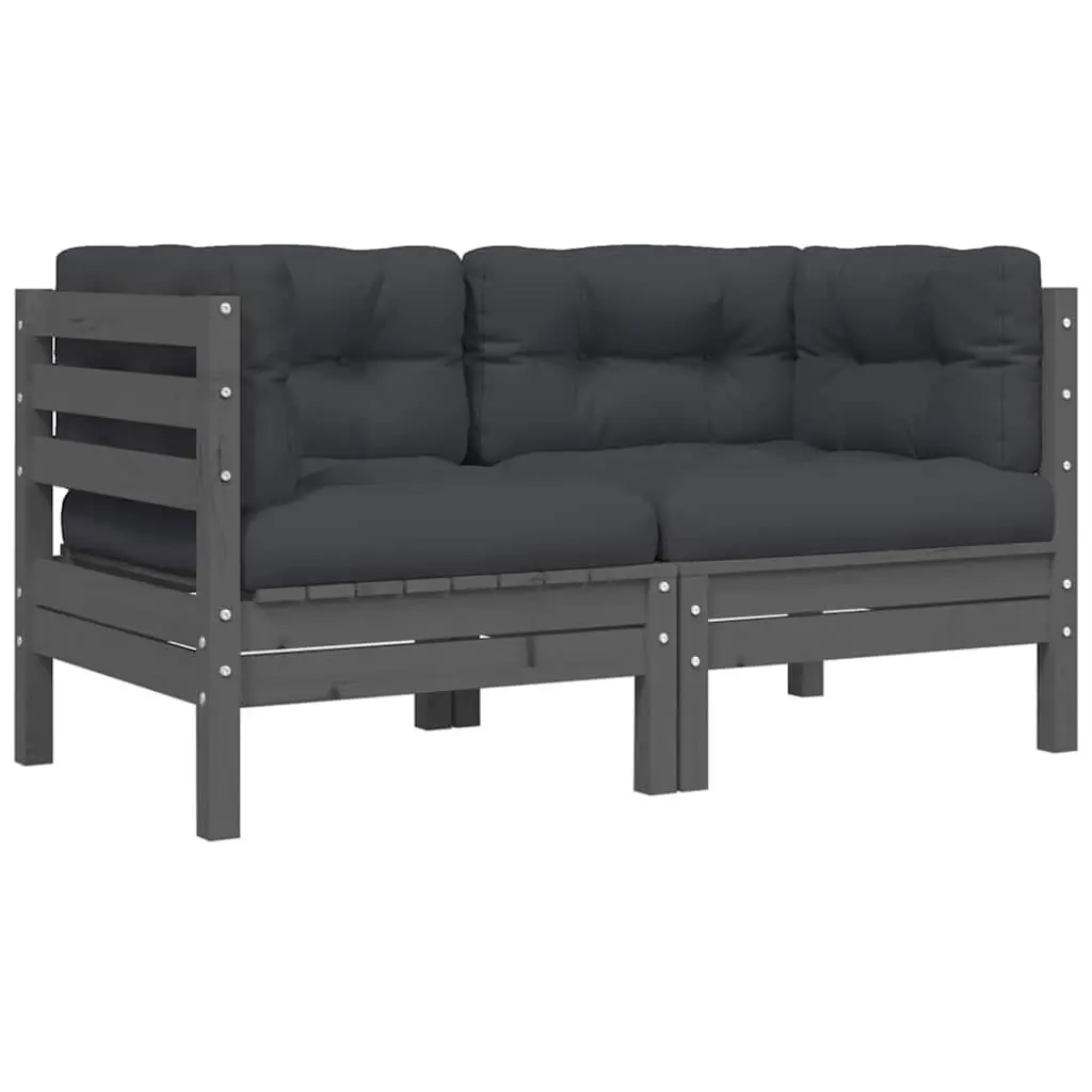 3 Piece Garden Lounge Set Solid Pinewood Grey Outdoor Sectional Sofa