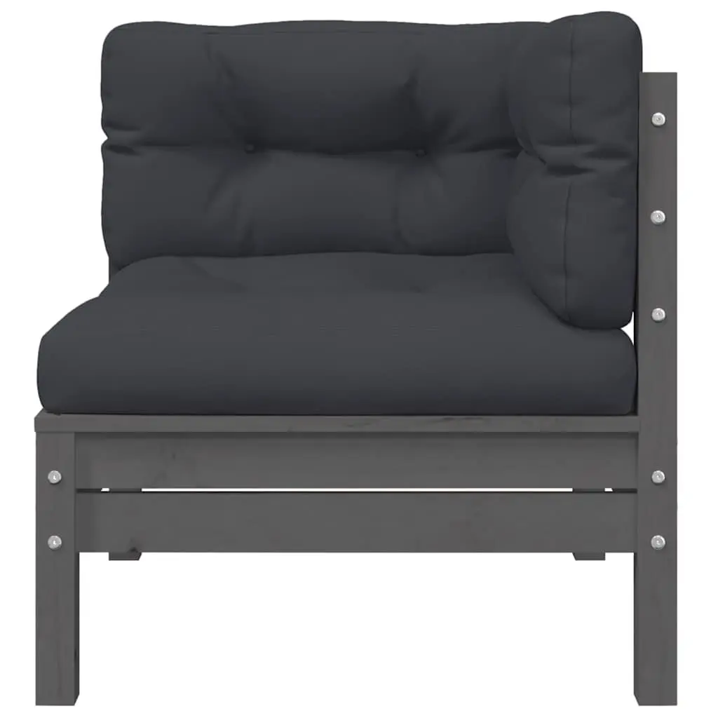 3 Piece Garden Lounge Set Solid Pinewood Grey Outdoor Sectional Sofa