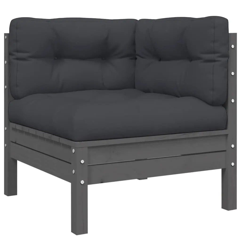 3 Piece Garden Lounge Set Solid Pinewood Grey Outdoor Sectional Sofa