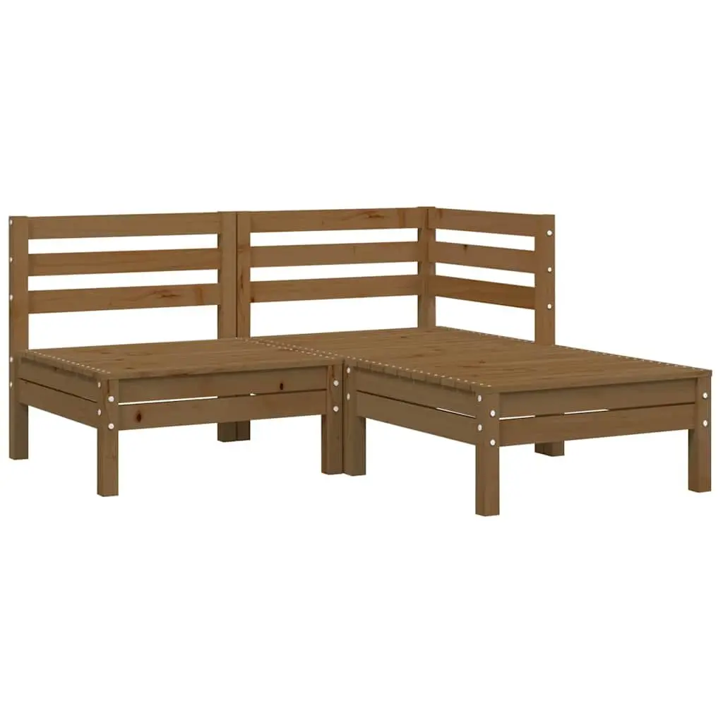 3 Piece Garden Lounge Set Pinewood Brown Cream Cushions