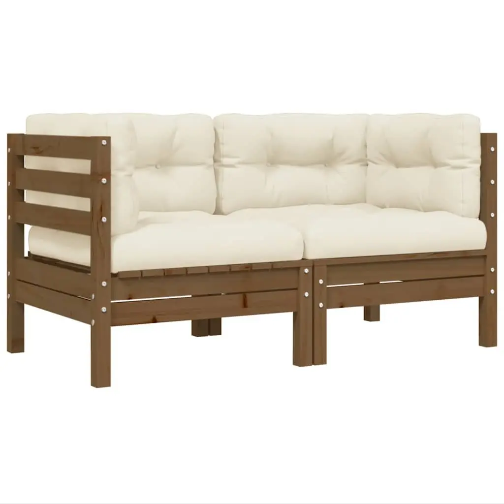 3 Piece Garden Lounge Set Pinewood Brown Cream Cushions