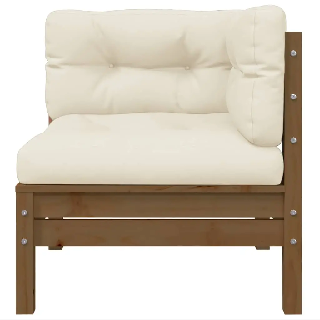 3 Piece Garden Lounge Set Pinewood Brown Cream Cushions
